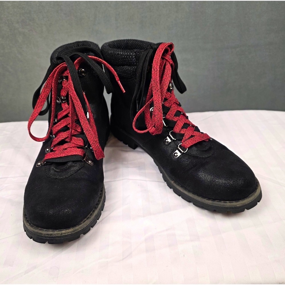 Sonoma Women's 10M Double Laced Black Leather Lace Up Ankle Hiker Boots